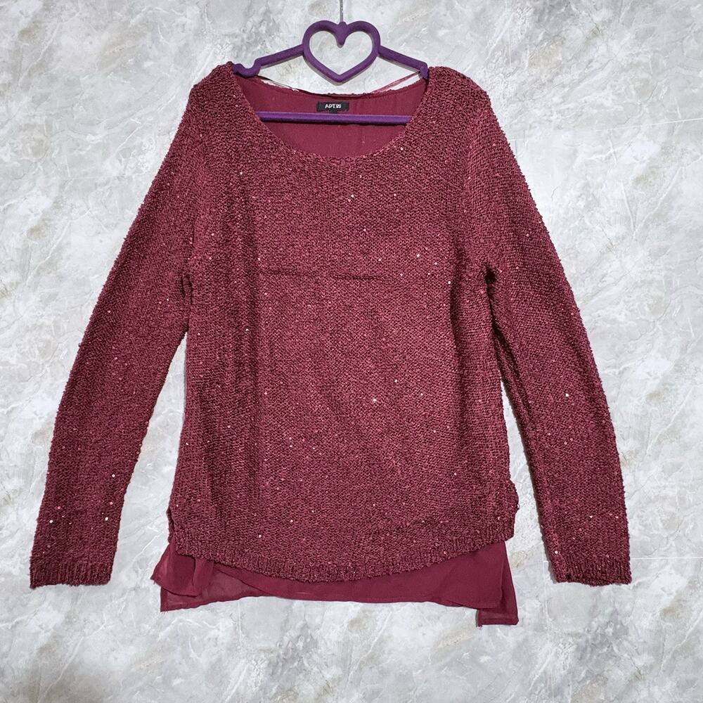 Y2K Vtg Womens Sweater Tunic Size Medium Sequined Burgundy